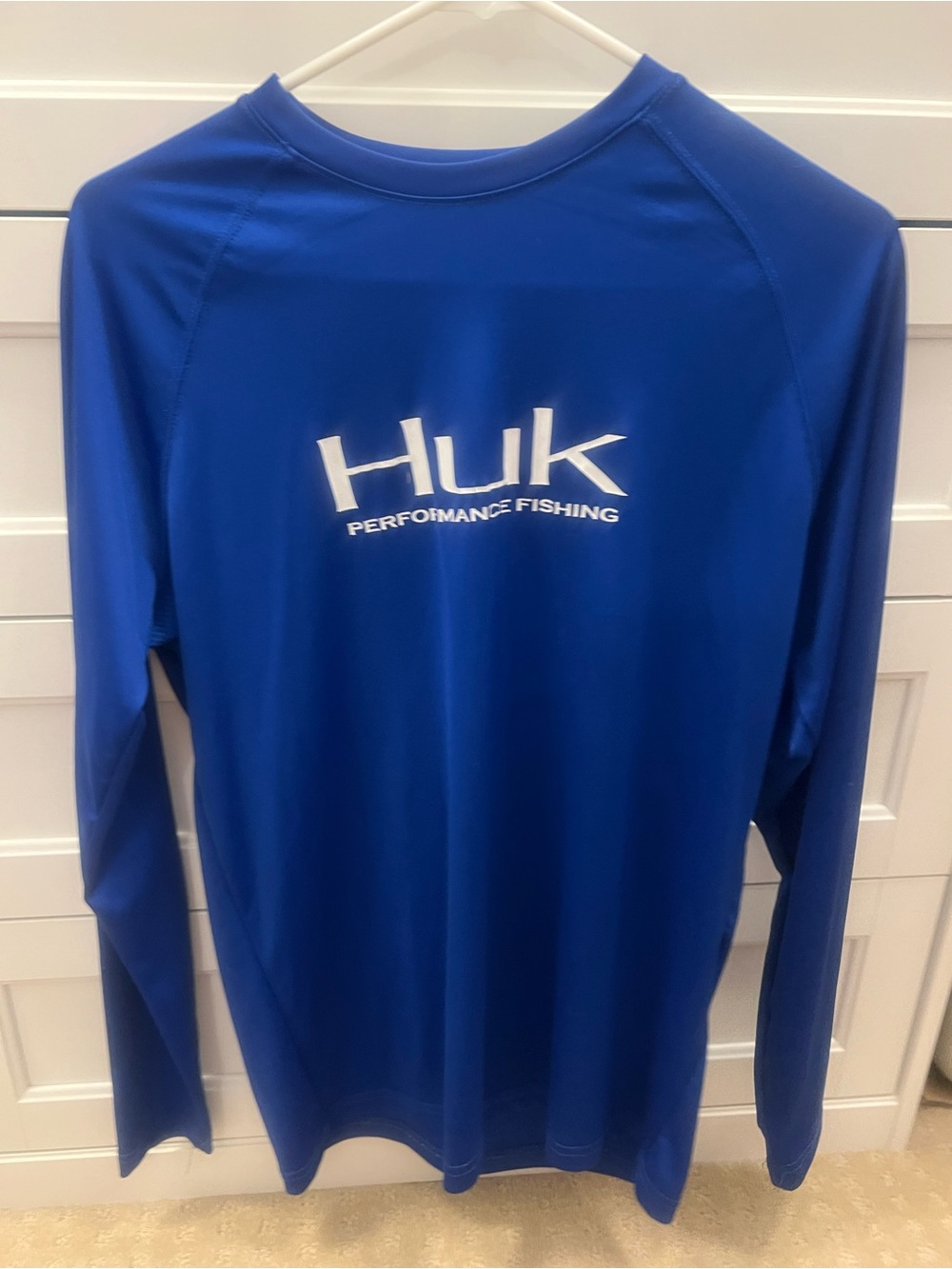 Huk Men's Long Sleeve Rash Guard - Royal Blue with White Logo-Size M